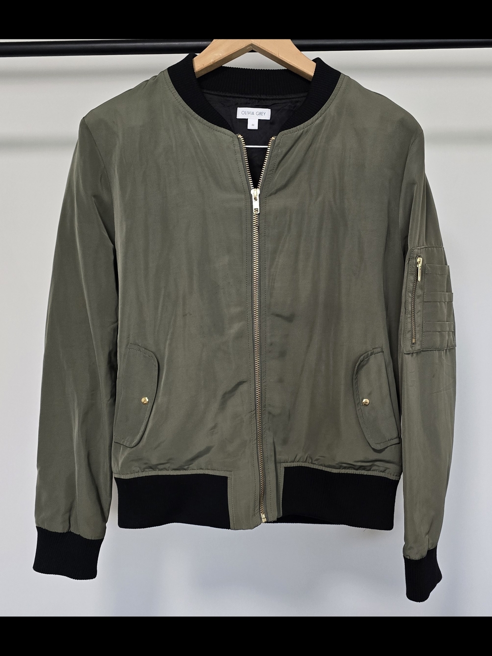 Olivia Grey Women's Olive Bomber Jacket